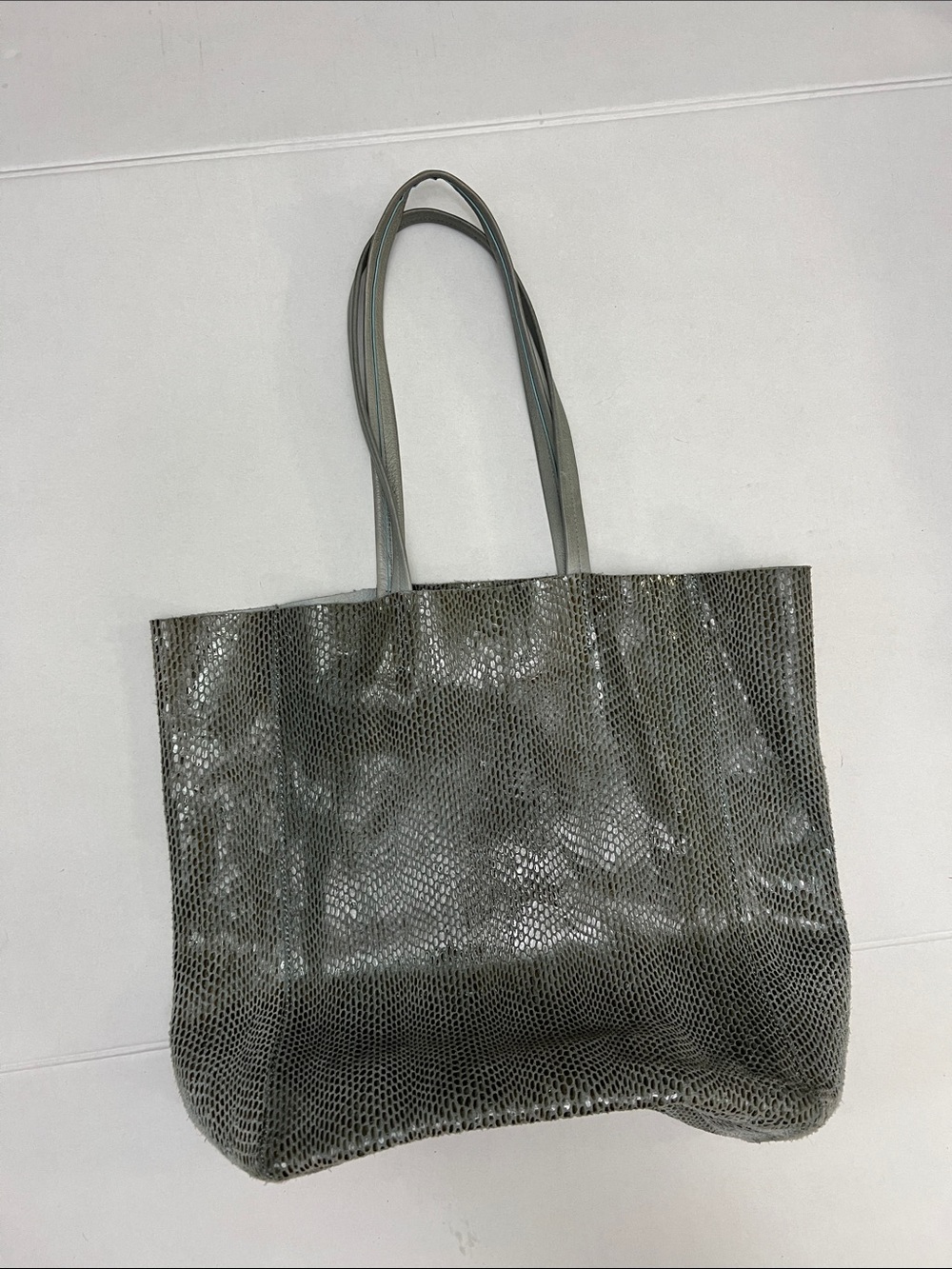 SORIAL SNAKE EMBOSSED RUBINA LEATHER GREEN TOTE BAG SHOPPER HANDLES